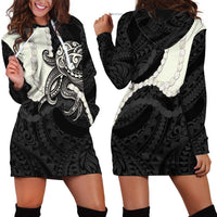 Black Polynesia Tribal Octopus Tattoo Hoodie Dress Pikake Lei Polynesian Pattern LT14 - Polynesian Pride