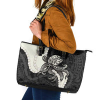 Black Polynesia Tribal Octopus Tattoo Leather Tote Bag Pikake Lei Polynesian Pattern LT14 Black - Polynesian Pride