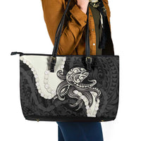 Black Polynesia Tribal Octopus Tattoo Leather Tote Bag Pikake Lei Polynesian Pattern LT14 - Polynesian Pride