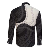 Black Polynesia Tribal Octopus Tattoo Long Sleeve Button Shirt Pikake Lei Polynesian Pattern LT14 - Polynesian Pride