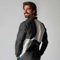 Black Polynesia Tribal Octopus Tattoo Long Sleeve Polo Shirt Pikake Lei Polynesian Pattern LT14 - Polynesian Pride