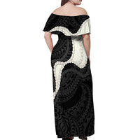 Black Polynesia Tribal Octopus Tattoo Off Shoulder Maxi Dress Pikake Lei Polynesian Pattern LT14 - Polynesian Pride