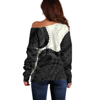 Black Polynesia Tribal Octopus Tattoo Off Shoulder Sweater Pikake Lei Polynesian Pattern LT14 - Polynesian Pride