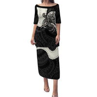 Black Polynesia Tribal Octopus Tattoo Puletasi Pikake Lei Polynesian Pattern LT14 Long Dress Black - Polynesian Pride