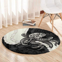 Black Polynesia Tribal Octopus Tattoo Round Carpet Pikake Lei Polynesian Pattern LT14 - Polynesian Pride