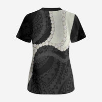 Black Polynesia Tribal Octopus Tattoo Scrub Top Pikake Lei Polynesian Pattern LT14 - Polynesian Pride