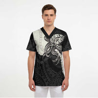 Black Polynesia Tribal Octopus Tattoo Scrub Top Pikake Lei Polynesian Pattern LT14 - Polynesian Pride