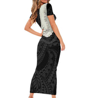 Black Polynesia Tribal Octopus Tattoo Short Sleeve Bodycon Dress Pikake Lei Polynesian Pattern LT14 - Polynesian Pride