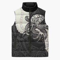 Black Polynesia Tribal Octopus Tattoo Sleeveless Puffer Jacket Pikake Lei Polynesian Pattern LT14 Unisex Black - Polynesian Pride