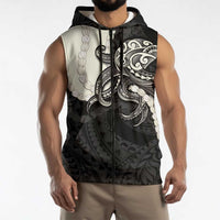 Black Polynesia Tribal Octopus Tattoo Sleeveless Zip Hoodie Pikake Lei Polynesian Pattern LT14 - Polynesian Pride