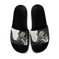 Black Polynesia Tribal Octopus Tattoo Slide Sandals Pikake Lei Polynesian Pattern LT14 Black - Polynesian Pride