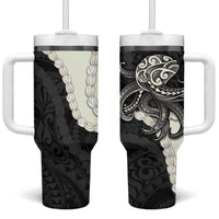 Black Polynesia Tribal Octopus Tattoo Tumbler With Handle Pikake Lei Polynesian Pattern LT14 One Size: 40 oz Black - Polynesian Pride