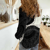 Black Polynesia Tribal Octopus Tattoo Women Casual Shirt Pikake Lei Polynesian Pattern LT14 - Polynesian Pride