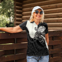 Black Polynesia Tribal Octopus Tattoo Women Polo Shirt Pikake Lei Polynesian Pattern LT14 - Polynesian Pride