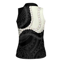 Black Polynesia Tribal Octopus Tattoo Women Sleeveless Polo Shirt Pikake Lei Polynesian Pattern LT14 - Polynesian Pride