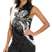 Black Polynesia Tribal Octopus Tattoo Women Sleeveless Polo Shirt Pikake Lei Polynesian Pattern LT14 - Polynesian Pride