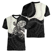 Black Polynesia Tribal Octopus Tattoo Women V-Neck T-Shirt Pikake Lei Polynesian Pattern LT14 - Polynesian Pride