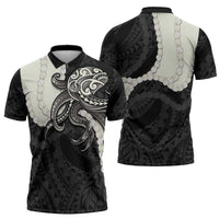 Black Polynesia Tribal Octopus Tattoo Zipper Polo Shirt Pikake Lei Polynesian Pattern LT14 - Polynesian Pride
