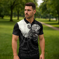 Black Polynesia Tribal Octopus Tattoo Zipper Polo Shirt Pikake Lei Polynesian Pattern LT14 - Polynesian Pride