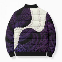 Purple Galaxy Polynesia Tribal Octopus Tattoo Bomber Puffer Jacket Pikake Lei Polynesian Pattern LT14 - Polynesian Pride