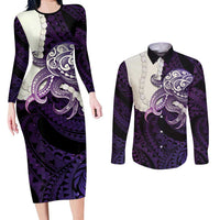Purple Galaxy Polynesia Tribal Octopus Tattoo Couples Matching Long Sleeve Bodycon Dress and Long Sleeve Button Shirt Pikake Lei Polynesian Pattern LT14 Purple - Polynesian Pride