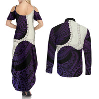 Purple Galaxy Polynesia Tribal Octopus Tattoo Couples Matching Summer Maxi Dress and Long Sleeve Button Shirt Pikake Lei Polynesian Pattern LT14 - Polynesian Pride