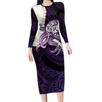 Purple Galaxy Polynesia Tribal Octopus Tattoo Family Matching Long Sleeve Bodycon Dress and Hawaiian Shirt Pikake Lei Polynesian Pattern