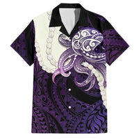 Purple Galaxy Polynesia Tribal Octopus Tattoo Family Matching Off The Shoulder Long Sleeve Dress and Hawaiian Shirt Pikake Lei Polynesian Pattern