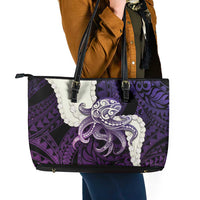 Purple Galaxy Polynesia Tribal Octopus Tattoo Leather Tote Bag Pikake Lei Polynesian Pattern LT14 - Polynesian Pride