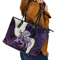 Purple Galaxy Polynesia Tribal Octopus Tattoo Leather Tote Bag Pikake Lei Polynesian Pattern LT14 - Polynesian Pride