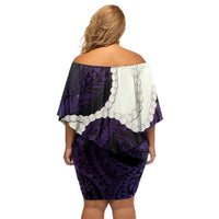 Purple Galaxy Polynesia Tribal Octopus Tattoo Off Shoulder Short Dress Pikake Lei Polynesian Pattern
