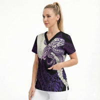 Purple Galaxy Polynesia Tribal Octopus Tattoo Scrub Top Pikake Lei Polynesian Pattern LT14 - Polynesian Pride