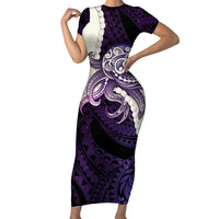 Purple Galaxy Polynesia Tribal Octopus Tattoo Short Sleeve Bodycon Dress Pikake Lei Polynesian Pattern LT14 Long Dress Purple - Polynesian Pride