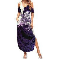 Purple Galaxy Polynesia Tribal Octopus Tattoo Summer Maxi Dress Pikake Lei Polynesian Pattern LT14 Women Purple - Polynesian Pride