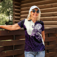 Purple Galaxy Polynesia Tribal Octopus Tattoo Women Polo Shirt Pikake Lei Polynesian Pattern LT14 - Polynesian Pride