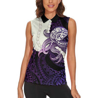 Purple Galaxy Polynesia Tribal Octopus Tattoo Women Sleeveless Polo Shirt Pikake Lei Polynesian Pattern LT14 - Polynesian Pride