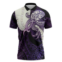 Purple Galaxy Polynesia Tribal Octopus Tattoo Zipper Polo Shirt Pikake Lei Polynesian Pattern LT14 Purple - Polynesian Pride