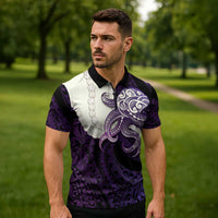 Purple Galaxy Polynesia Tribal Octopus Tattoo Zipper Polo Shirt Pikake Lei Polynesian Pattern LT14 - Polynesian Pride