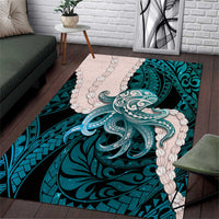 Teal Galaxy Polynesia Tribal Octopus Tattoo Area Rug Pikake Lei Polynesian Pattern