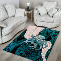 Teal Galaxy Polynesia Tribal Octopus Tattoo Area Rug Pikake Lei Polynesian Pattern