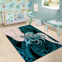 Teal Galaxy Polynesia Tribal Octopus Tattoo Area Rug Pikake Lei Polynesian Pattern