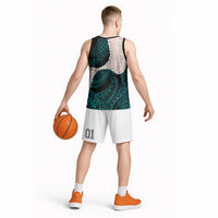 Teal Galaxy Polynesia Tribal Octopus Tattoo Basketball Jersey Pikake Lei Polynesian Pattern LT14 - Polynesian Pride