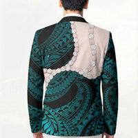 Teal Galaxy Polynesia Tribal Octopus Tattoo Blazer Pikake Lei Polynesian Pattern LT14 - Polynesian Pride