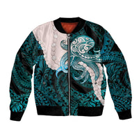 Teal Galaxy Polynesia Tribal Octopus Tattoo Bomber Jacket Pikake Lei Polynesian Pattern LT14 Unisex Teal - Polynesian Pride