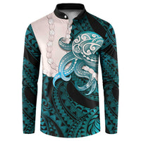 Teal Galaxy Polynesia Tribal Octopus Tattoo Button Sweatshirt Pikake Lei Polynesian Pattern LT14 Teal - Polynesian Pride