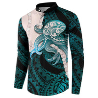 Teal Galaxy Polynesia Tribal Octopus Tattoo Button Sweatshirt Pikake Lei Polynesian Pattern LT14 - Polynesian Pride