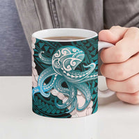 Teal Galaxy Polynesia Tribal Octopus Tattoo Ceramic Mug Pikake Lei Polynesian Pattern LT14 - Polynesian Pride