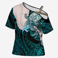 Teal Galaxy Polynesia Tribal Octopus Tattoo Cross Shoulder Shirt Pikake Lei Polynesian Pattern LT14 Female Teal - Polynesian Pride