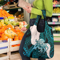 Teal Galaxy Polynesia Tribal Octopus Tattoo Grocery Bag Pikake Lei Polynesian Pattern LT14 - Polynesian Pride