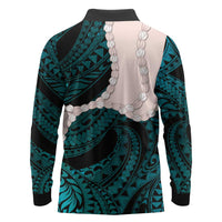 Teal Galaxy Polynesia Tribal Octopus Tattoo Long Sleeve Polo Shirt Pikake Lei Polynesian Pattern LT14 - Polynesian Pride